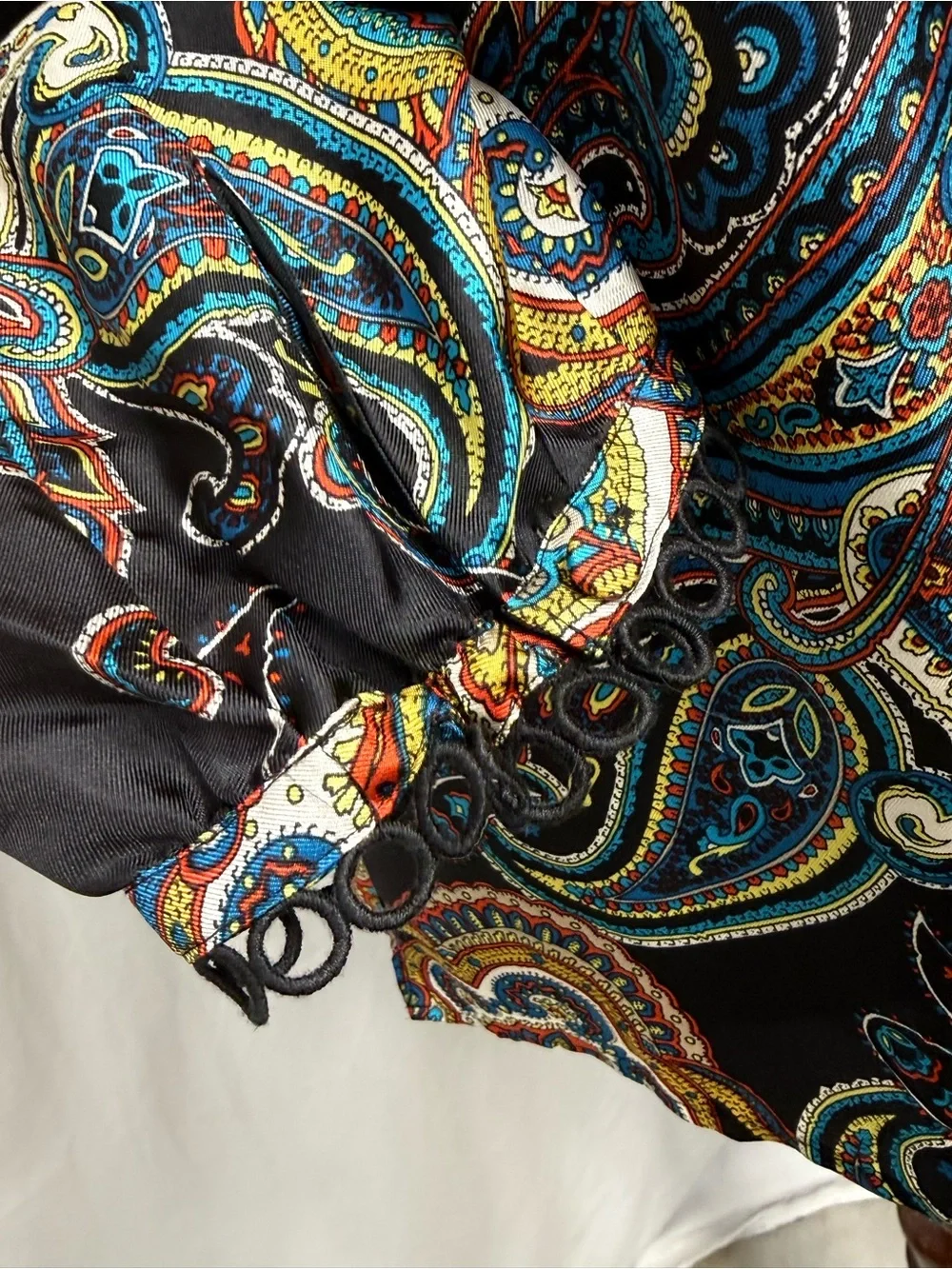 J. Crew 100% Black Paisley-Print Long Sleeve Blouse Scallop Trim